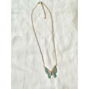 Turquoise blue cubic zirconia butterfly pendant necklace